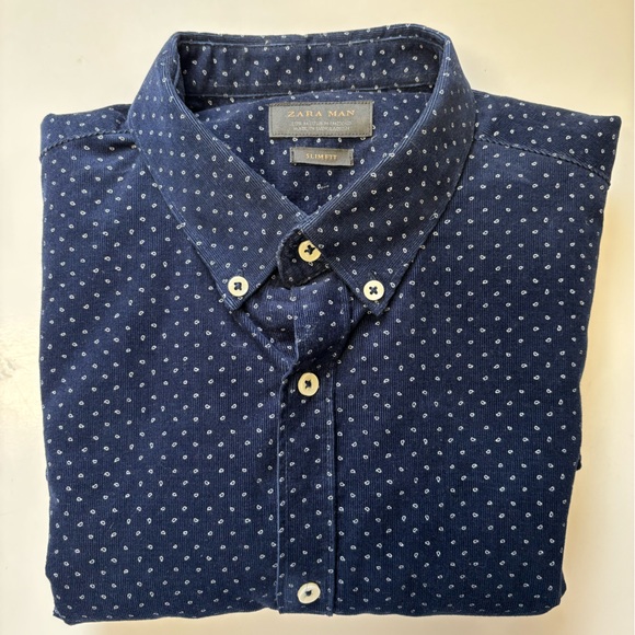 Zara Men’s Slim Fit Dark Blue Paisley Shirt – Size Medium - Picture 3 of 7